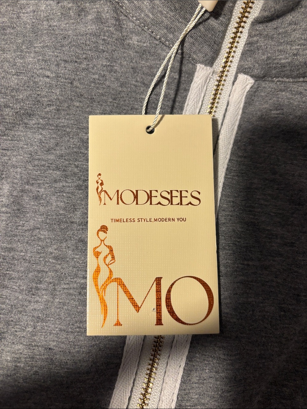 NWT Modesees Women's Dress Stretchy Knit Zip Polo Collar Maxi Polo Gray Stripes - Picture 9 of 9